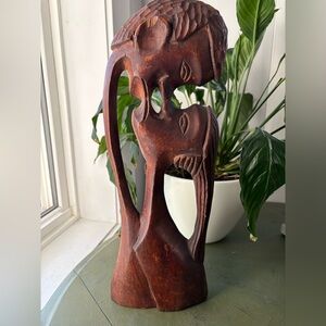 Handcrafted Brown Wooden Kiss Sculpture